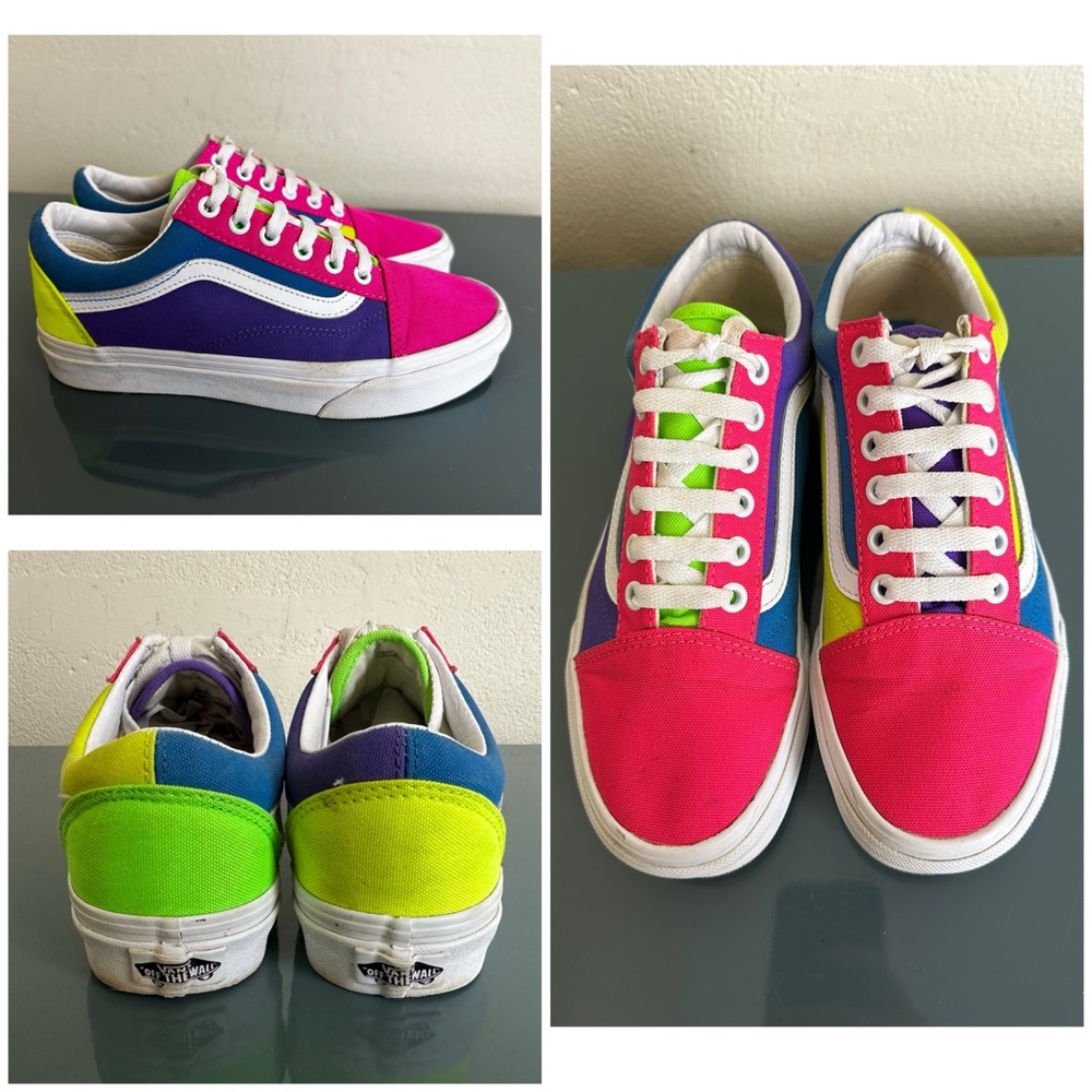 Vans Old Skool Neon Color Block Shoes 5 Men 6.5 Women's Pink Blue Green Yellow